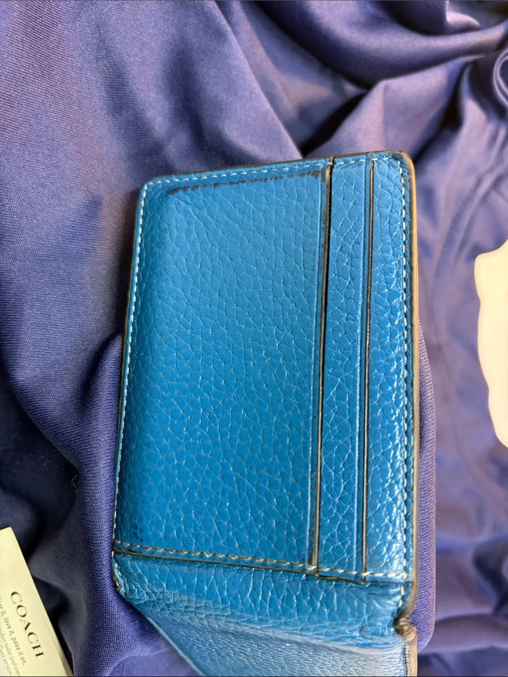 Coach Bright Blue Pebbled Leather ID & Card Holder